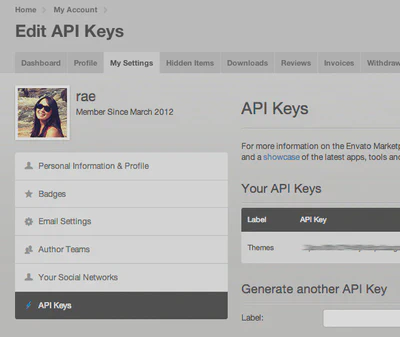 Generate Envato API Key